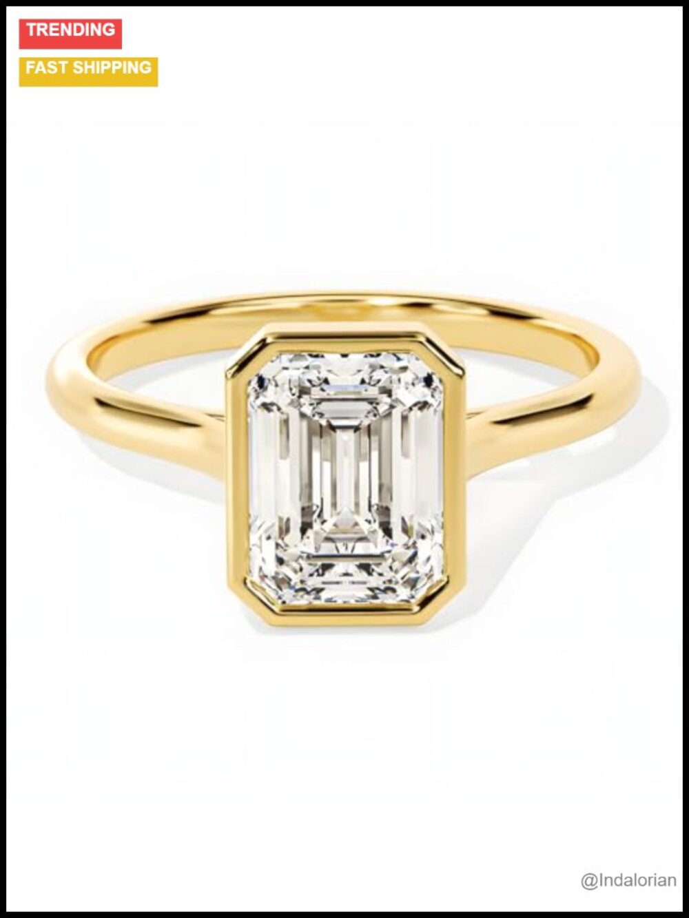 Emerald Cut 2CT Moissanite Engagement Ring 18K Gold Plated Sterling Silver